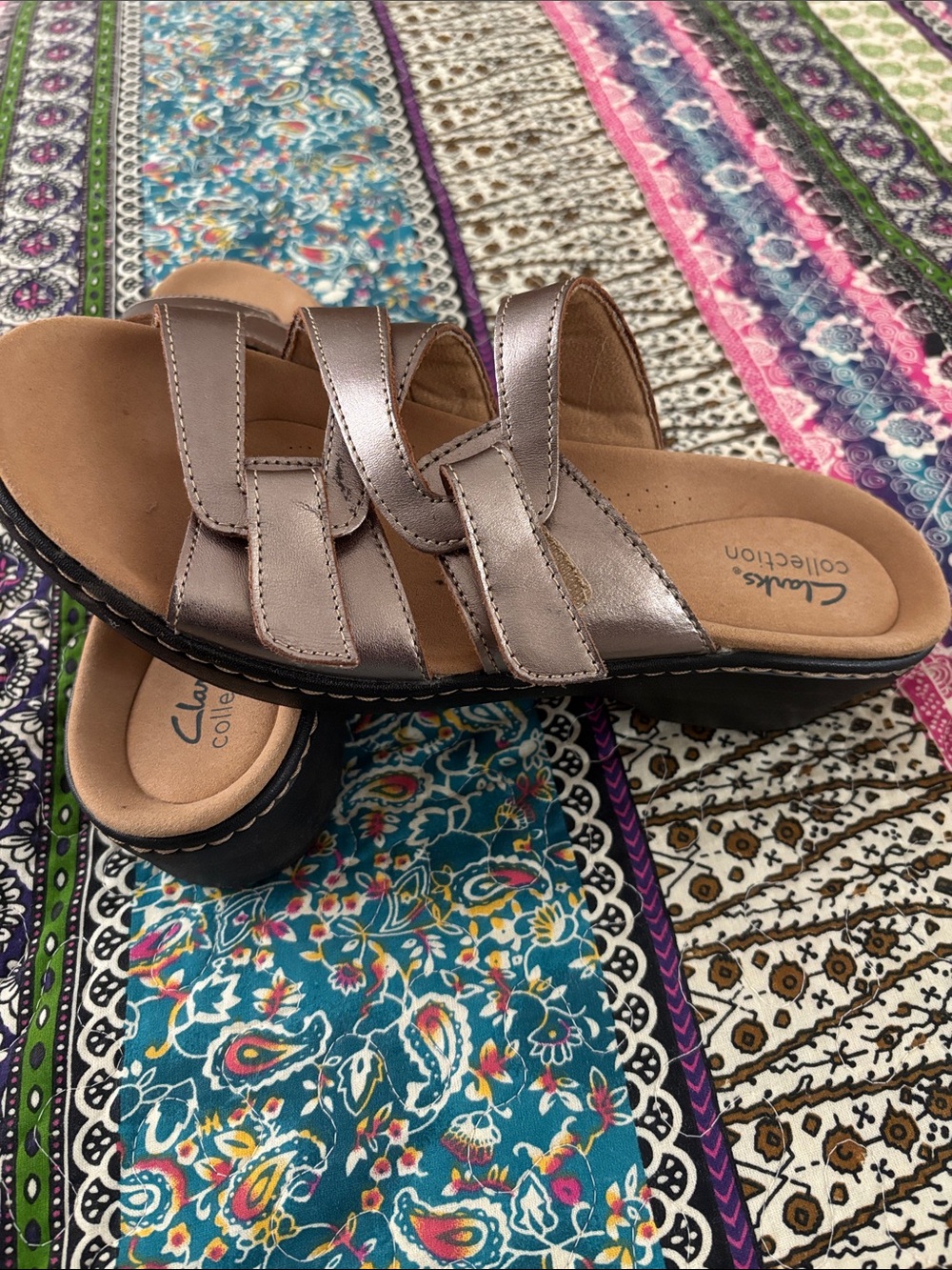 Clarks gold Leather Slide Sandals